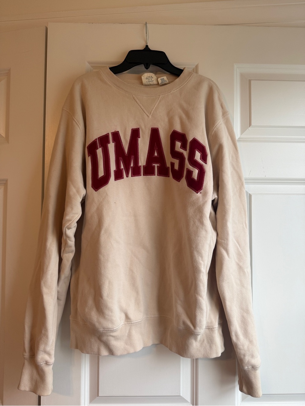 Blue 84 Cream Crewneck Sweatshirt with Maroon UMASS Appliqué